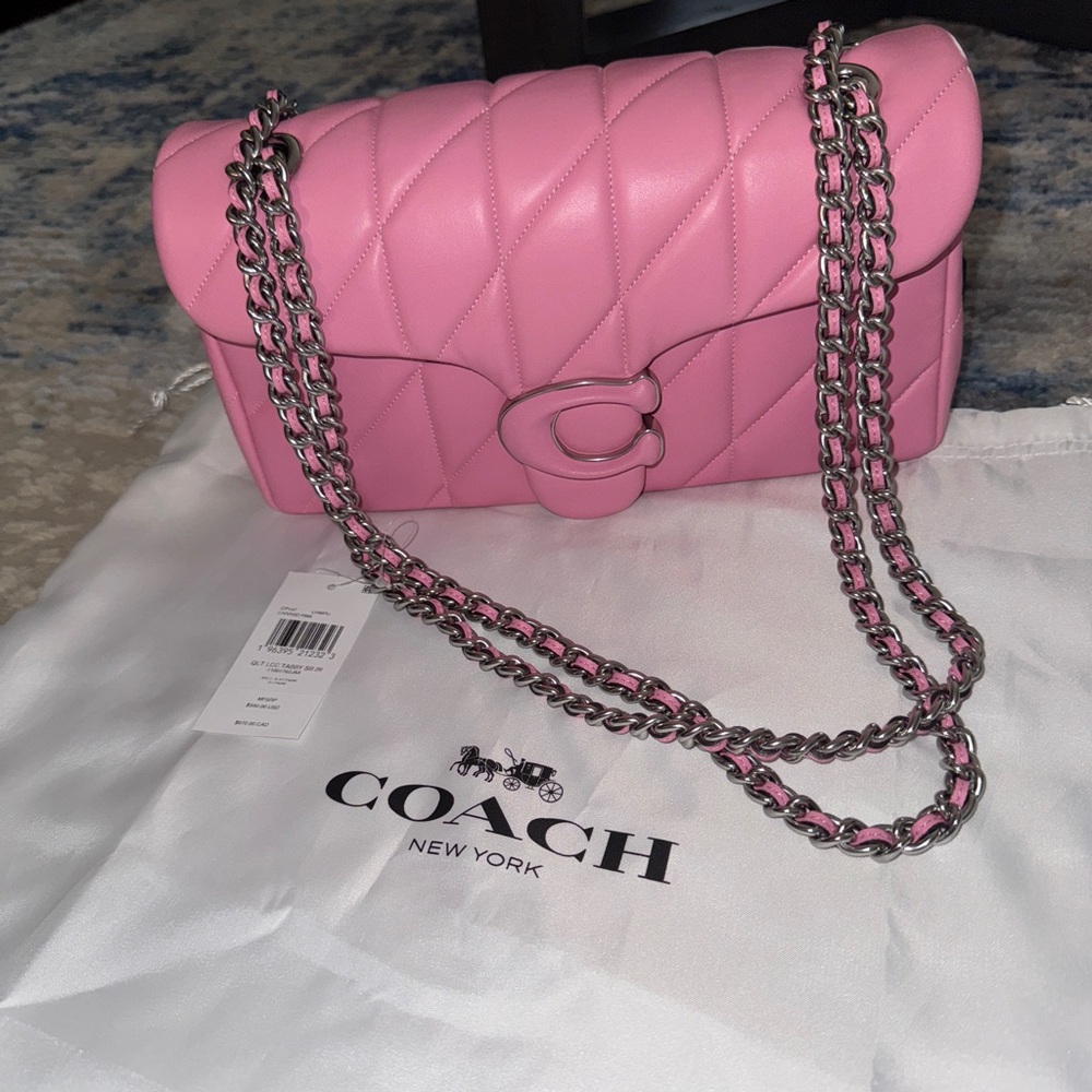 Coach Vivid Pink Quilted Tabby 26 Bag with Silver Chain